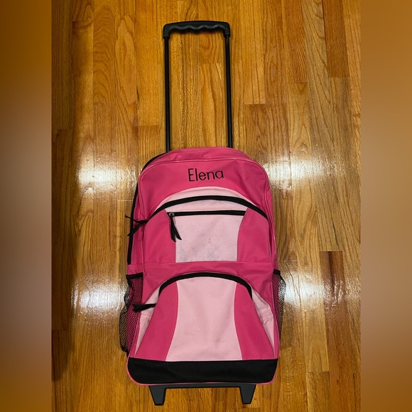 Lillian Vernon Pink Rolling Backpack – Personalized “Elena” – 15x20x5 - Picture 1 of 11